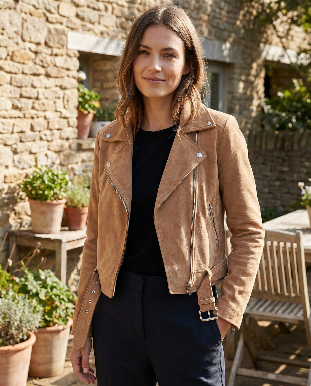 Nellie Slim Fit Faux Suede Biker Jacket_3