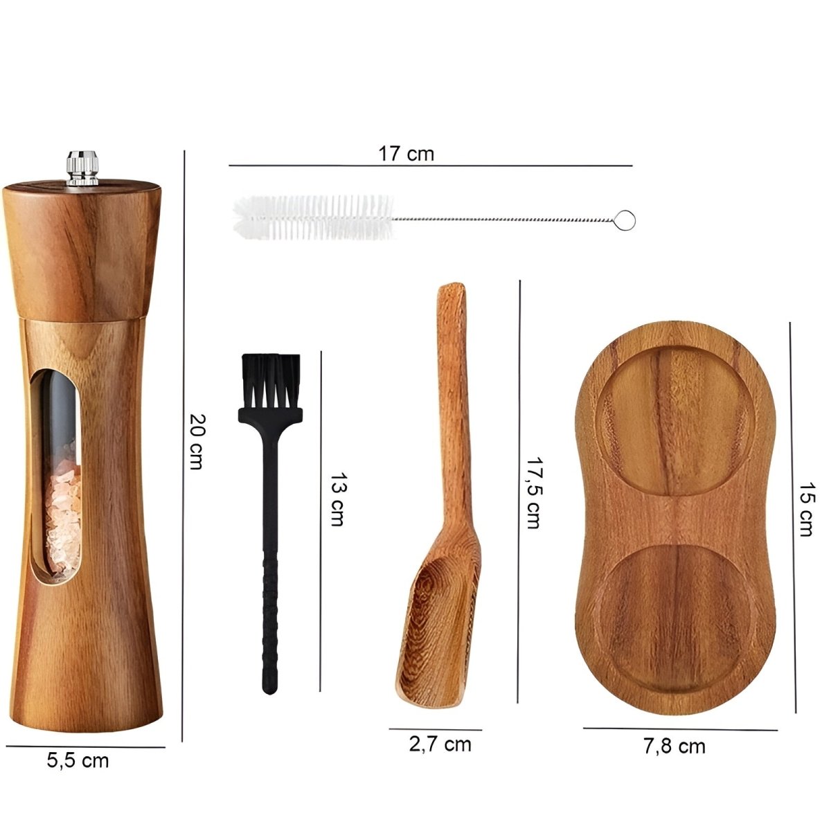 Træ Peber- og Saltkværne – Elegant Finish med Justerbare Kværnindstillinger til Køkken eller Spisebord