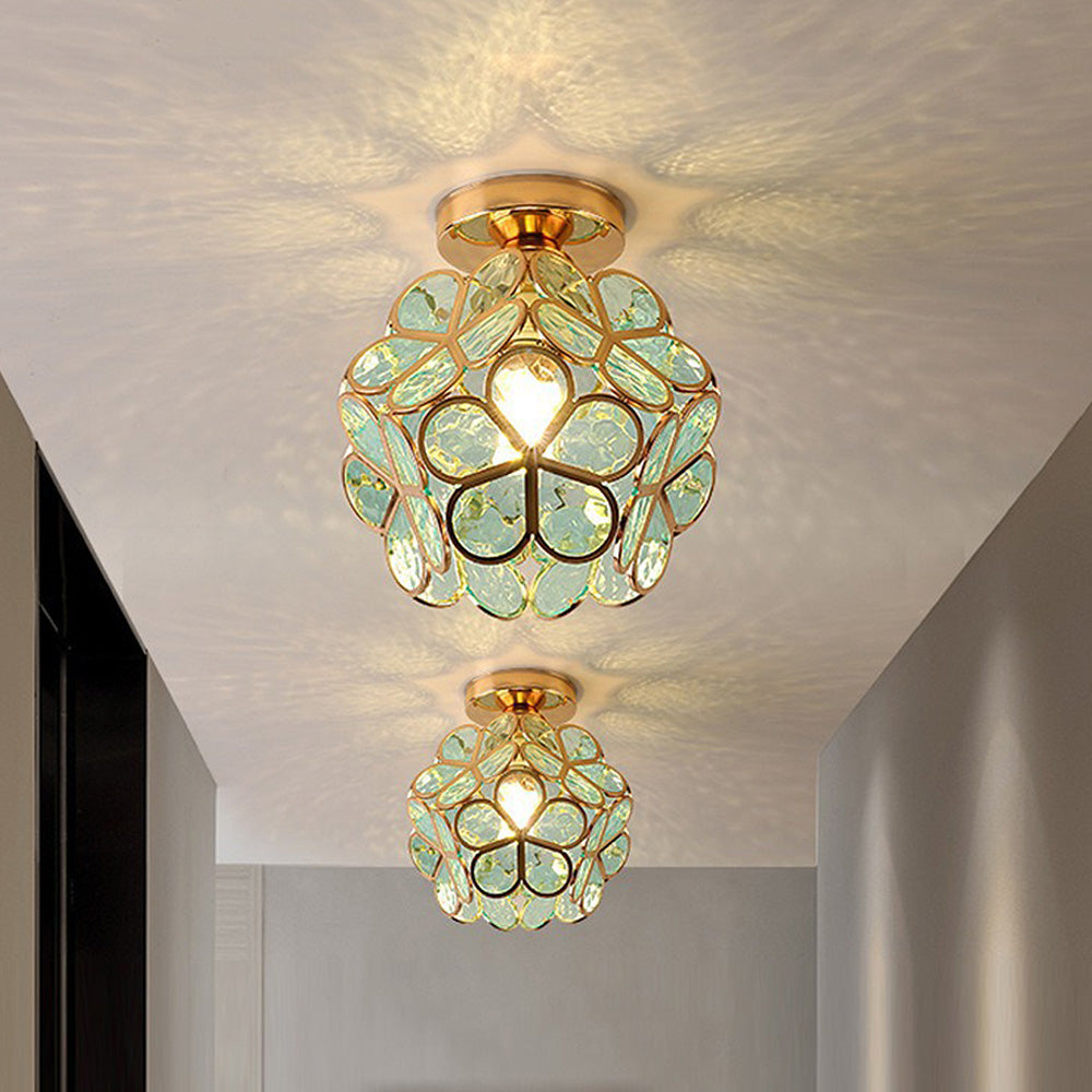 Ceiling Lamp – Gold-Colored Acrylic with Transparent Details, Flower Shape for the Bedroom or Hallway