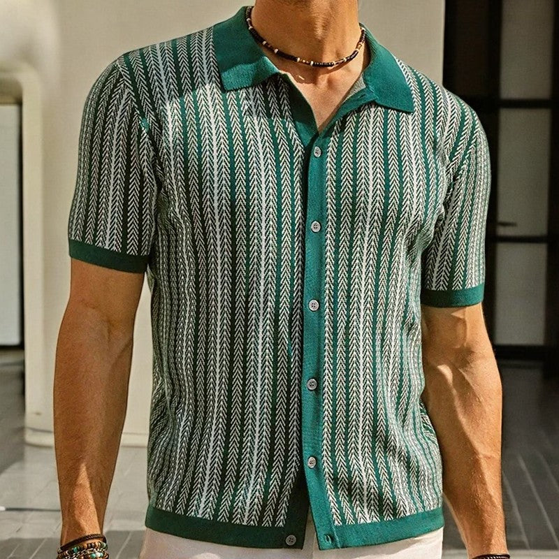Herreskjorte Button-Down i Økologisk Bomuldsmix, Herringbone