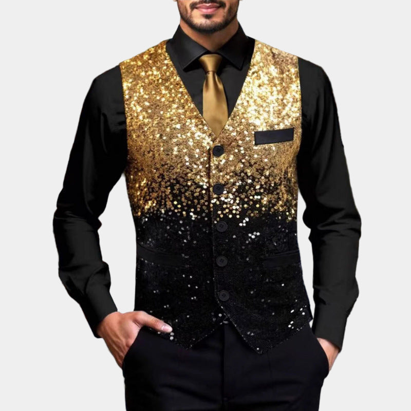 Herre Glittervest med Satin Revers - Festlig Gilet