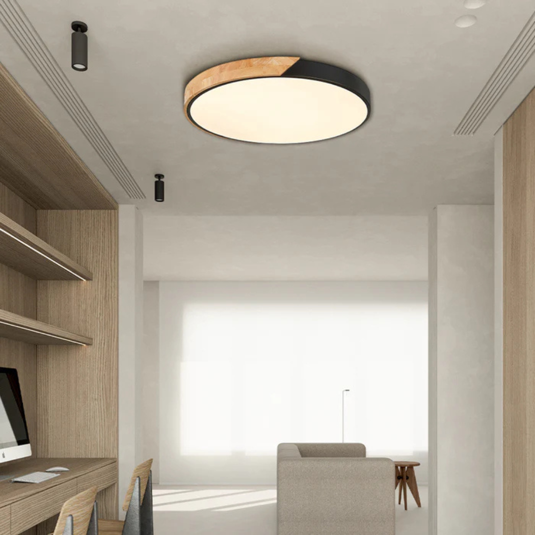 Scandinavian Wood LED Ceiling Lamp – Natural Wood, Modern Design for Bedroom or Living Room