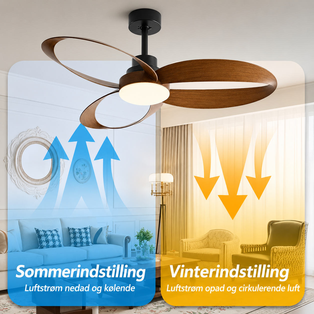 Modern Ceiling Fan – Wooden Blades with dimmable LED Lighting for the Living Room or Bedroom