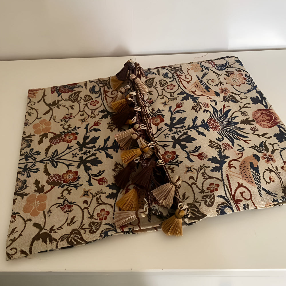 Vintage Jacquard Borddug – Blomster og Fugle, Rustik Design til Spise- eller Kaffe Bord