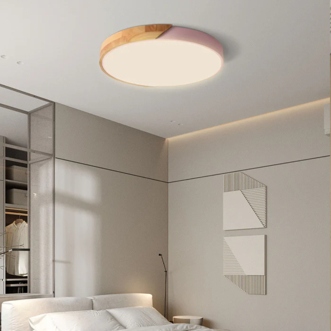 Scandinavian Wood LED Ceiling Lamp – Natural Wood, Modern Design for Bedroom or Living Room