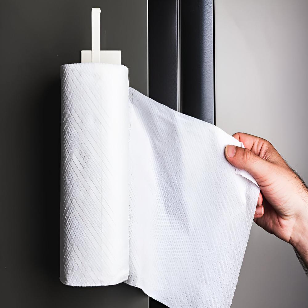 Adhesive Paper Towel Holder – Black, Minimalist Design for Kitchen or Bathroom