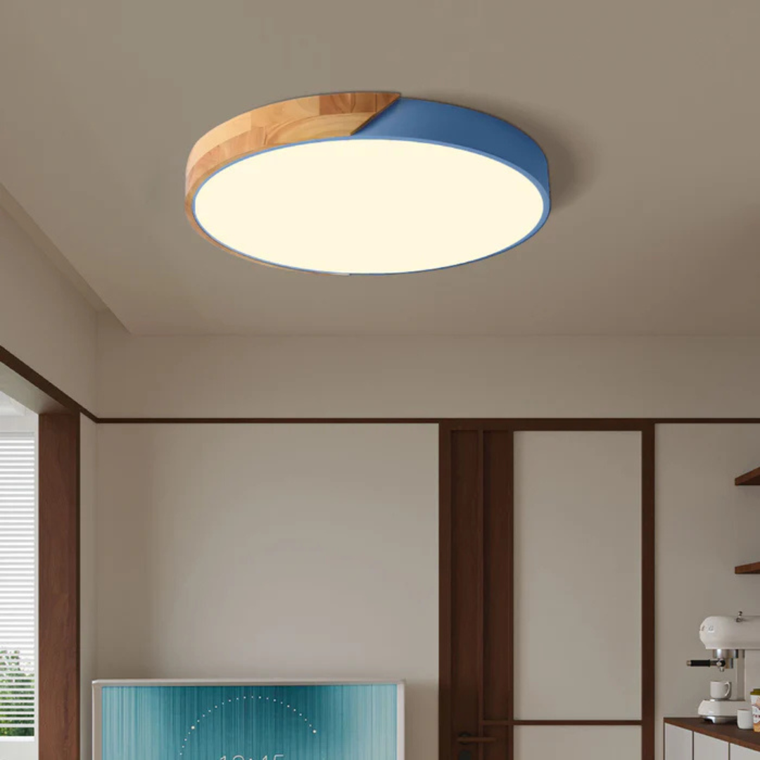 Scandinavian Wood LED Ceiling Lamp – Natural Wood, Modern Design for Bedroom or Living Room