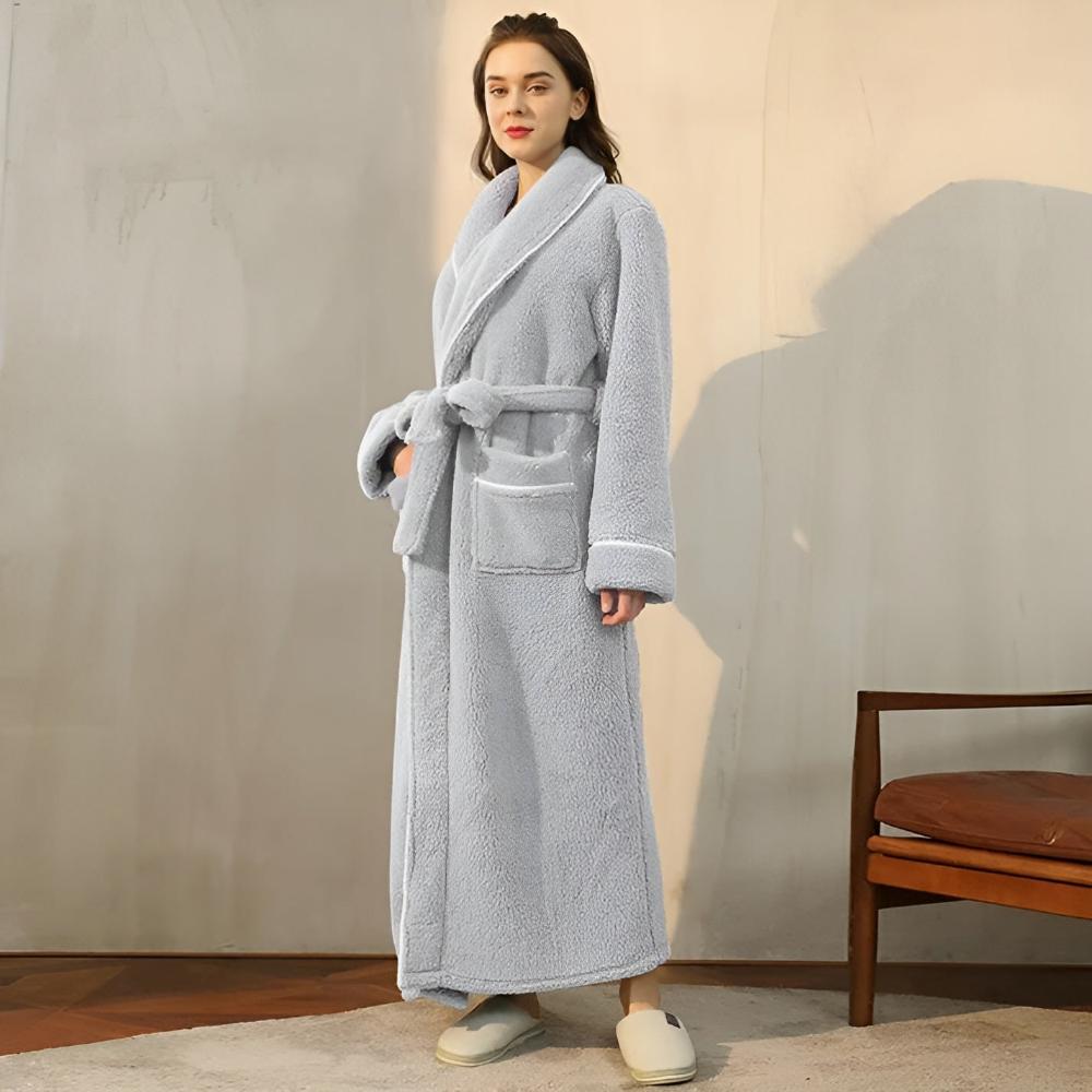 Sherpa Badekåbe – Koral Fleece, Unisex med Skulderkrave og Lommer til Hjemmebrug