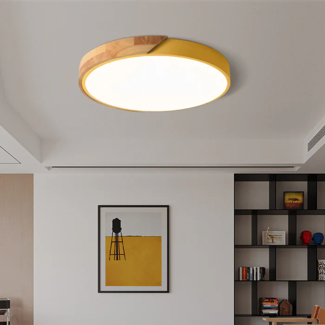 Scandinavian Wood LED Ceiling Lamp – Natural Wood, Modern Design for Bedroom or Living Room