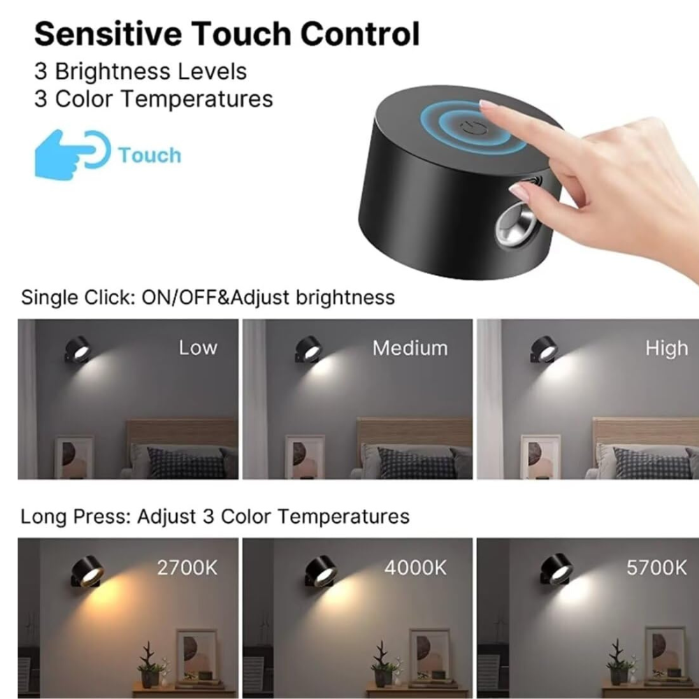 Rechargeable Wall Lamp – Cylindrical Design in White for Bedroom, Living Room or Hallway with Anstäländer