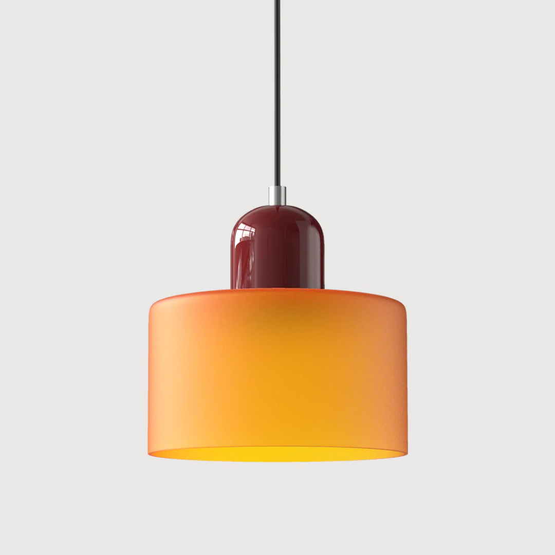 Retro Pendant Light – Dark Green and Orange Glass for a Dining Table or Reading Nook with Adjustable Hanging Length