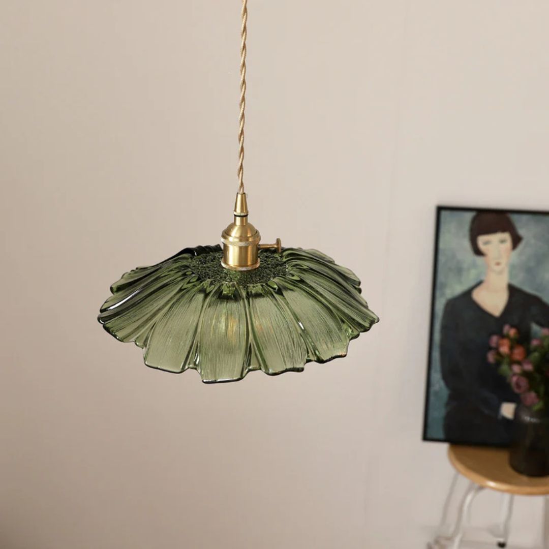 Ceiling Lamp – Deep Red Glass, Flower Shape for Dining Table or Living Room Decoration