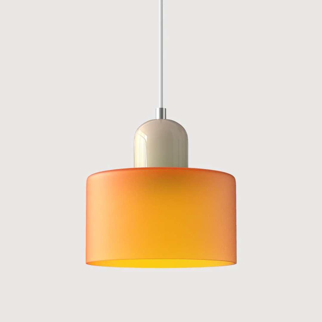 Retro Pendant Light – Dark Green and Orange Glass for a Dining Table or Reading Nook with Adjustable Hanging Length