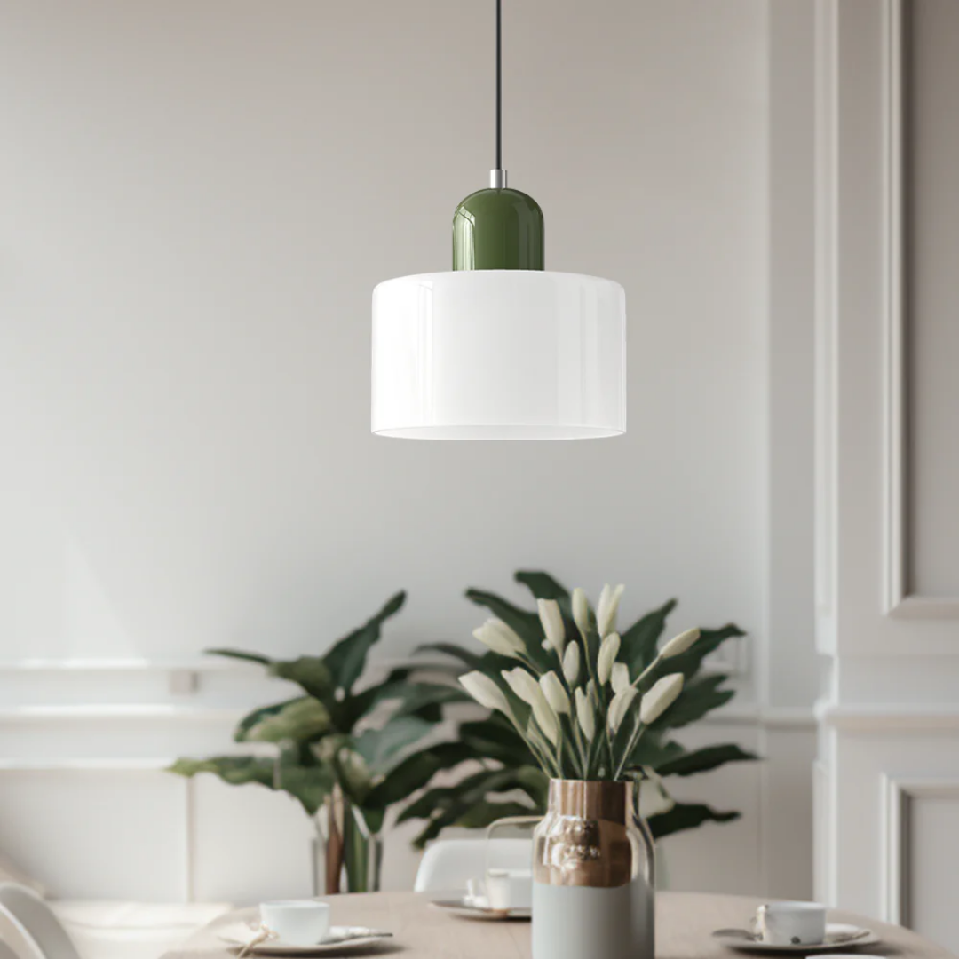 Retro Pendant Light – Dark Green and Orange Glass for a Dining Table or Reading Nook with Adjustable Hanging Length