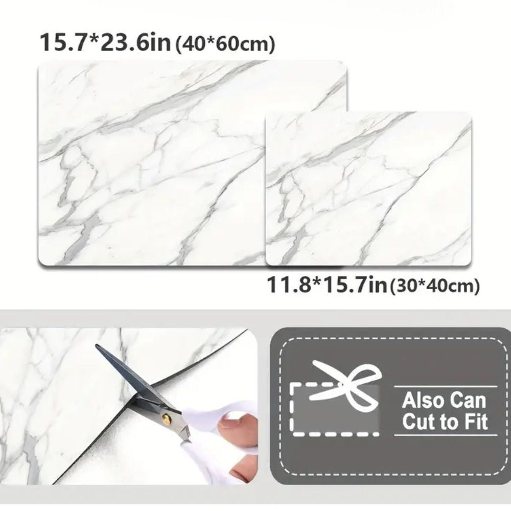 Marmorprint Opvaskemåtte – Sort og Hvid, Stilfuld Trok til Køkken eller Kaffeområde