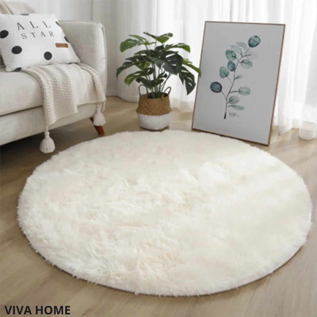 Round Plush Floor Rug – Soft and Fluffy, Modern Design for Living Room or Bedroom