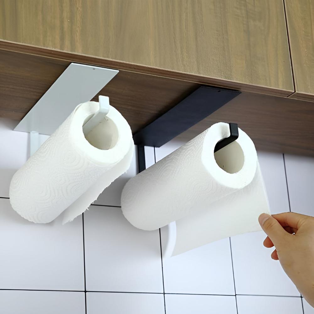 Adhesive Paper Towel Holder – Black, Minimalist Design for Kitchen or Bathroom