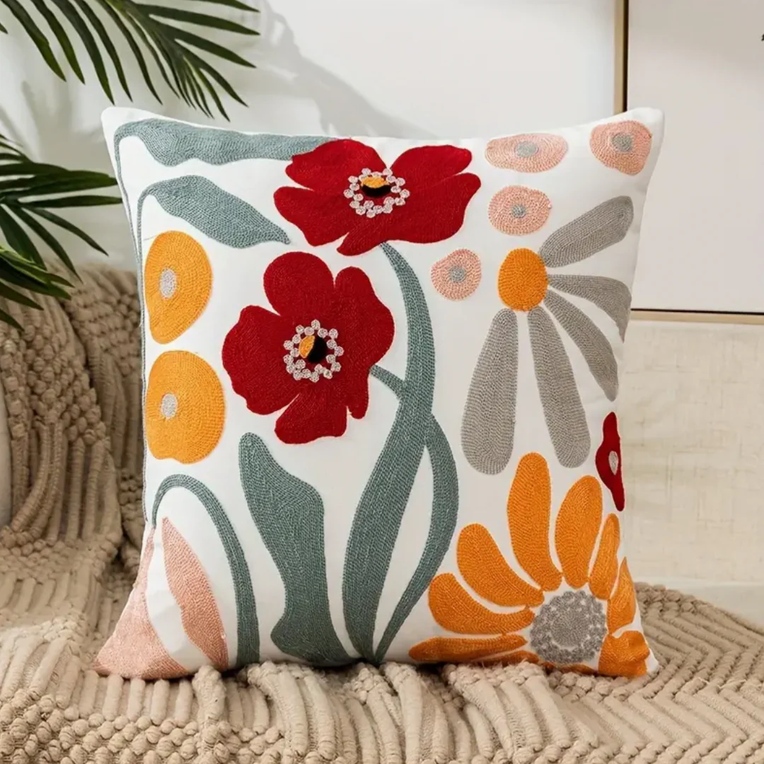 Dekorativ pude – Bomuld og Polyester, Blomsterprint til Sofa eller Lænestol