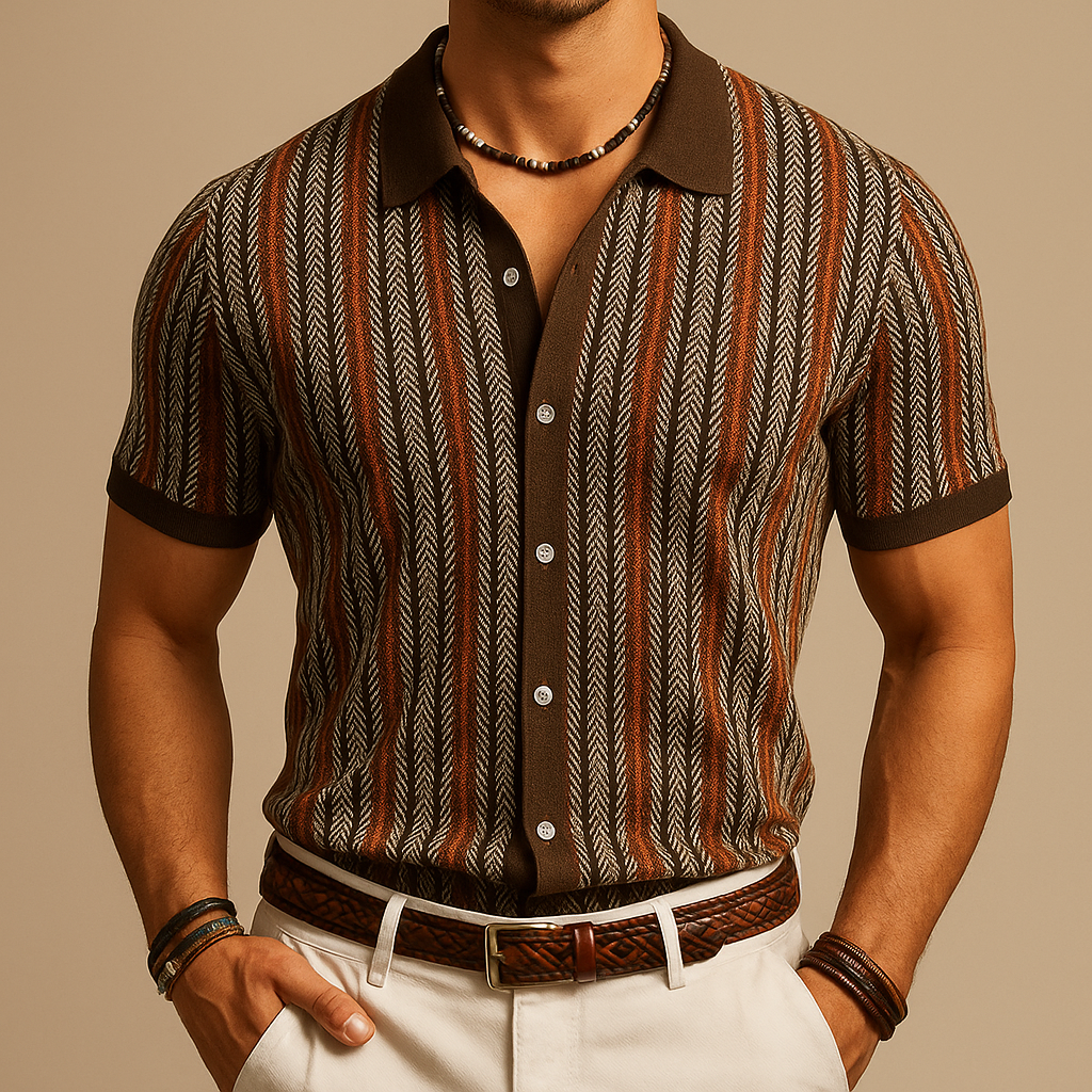 Herreskjorte Button-Down i Økologisk Bomuldsmix, Herringbone