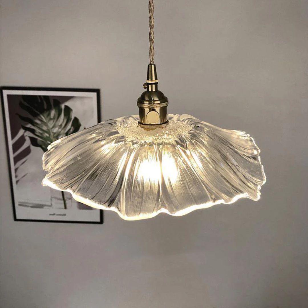 Ceiling Lamp – Deep Red Glass, Flower Shape for Dining Table or Living Room Decoration