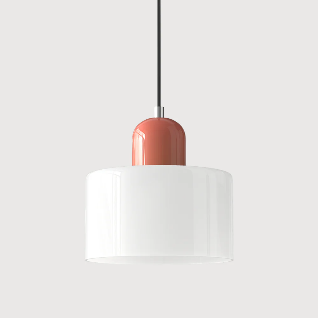 Retro Pendant Light – Dark Green and Orange Glass for a Dining Table or Reading Nook with Adjustable Hanging Length