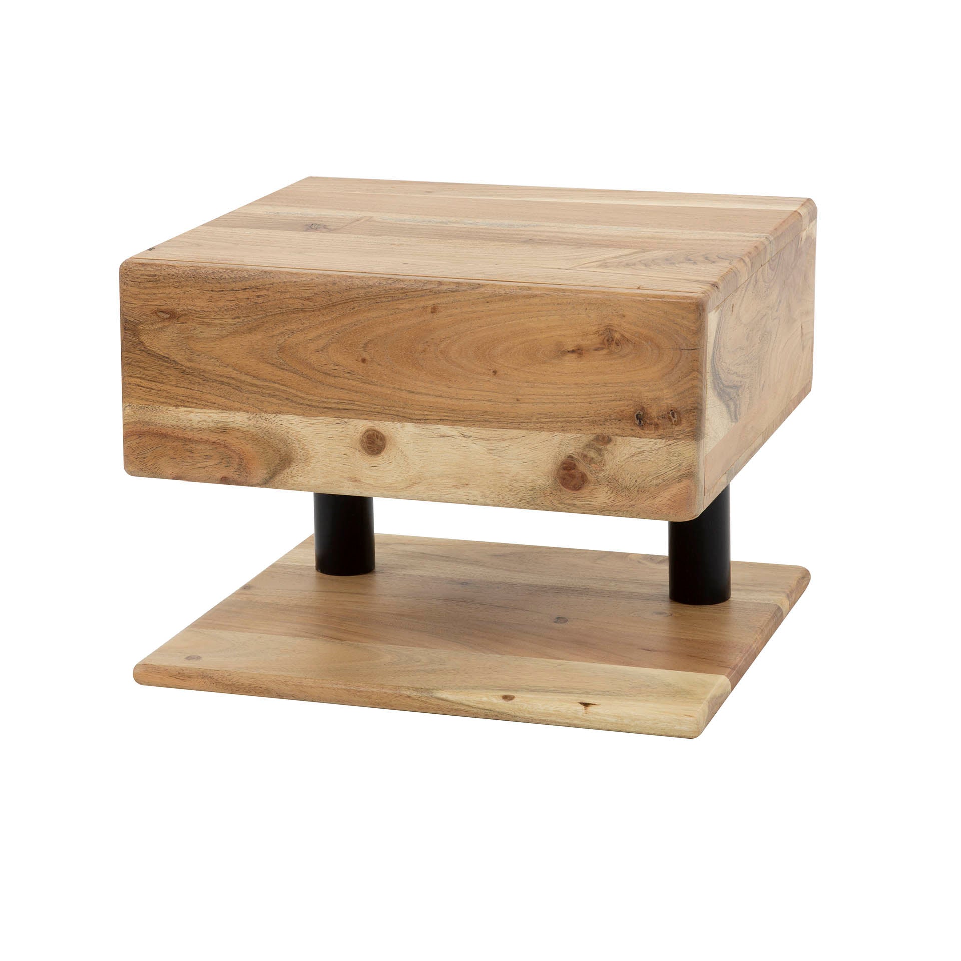 Floating Nightstand – Solid Acacia Wood, Natural Color with drawer and Open Shelf for Bedroom Decor
