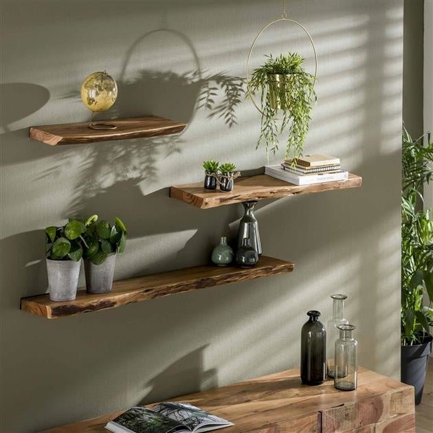 Wall Shelf – Acacia Wood with Black Steel Frame, Industrial Design for the Living Room or Bedroom