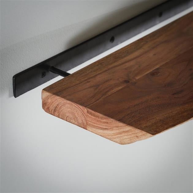 Wall Shelf – Acacia Wood with Black Steel Frame, Industrial Design for the Living Room or Bedroom