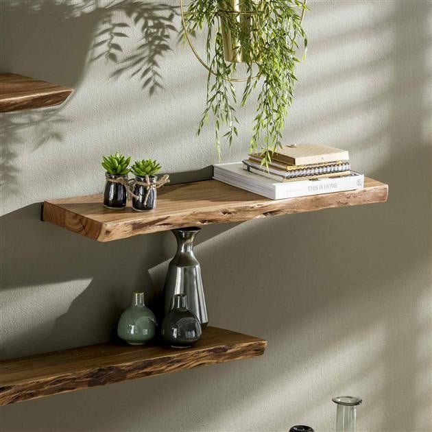 Wall Shelf – Acacia Wood with Black Steel Frame, Industrial Design for the Living Room or Bedroom