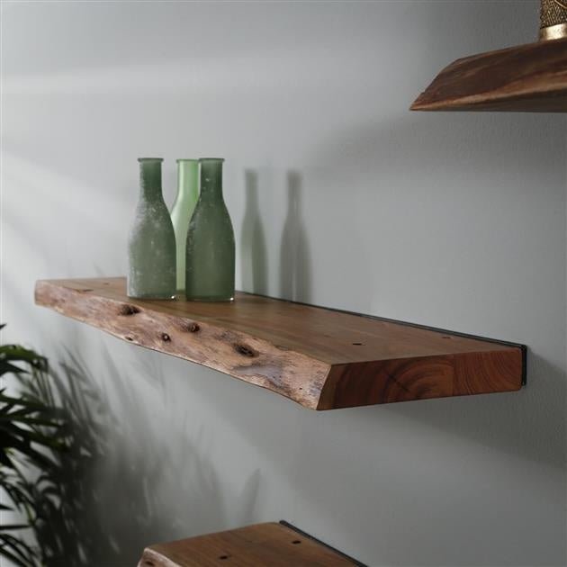 Wall Shelf – Acacia Wood with Black Steel Frame, Industrial Design for the Living Room or Bedroom