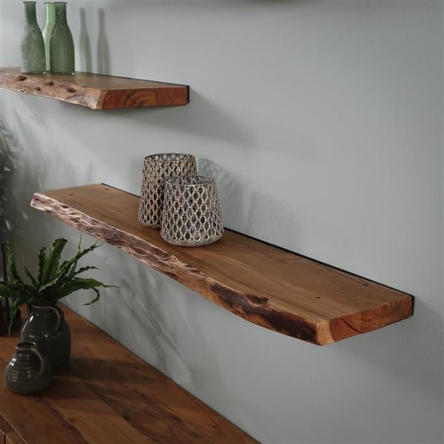 Wall Shelf – Acacia Wood with Black Steel Frame, Industrial Design for the Living Room or Bedroom