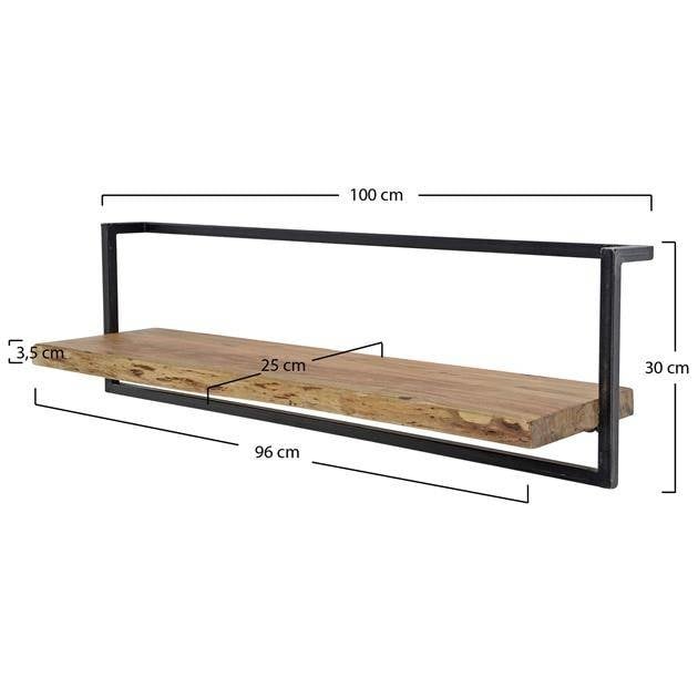 Estantería de pared – Madera maciza de acacia con acero vintage para el salón o el recibidor
