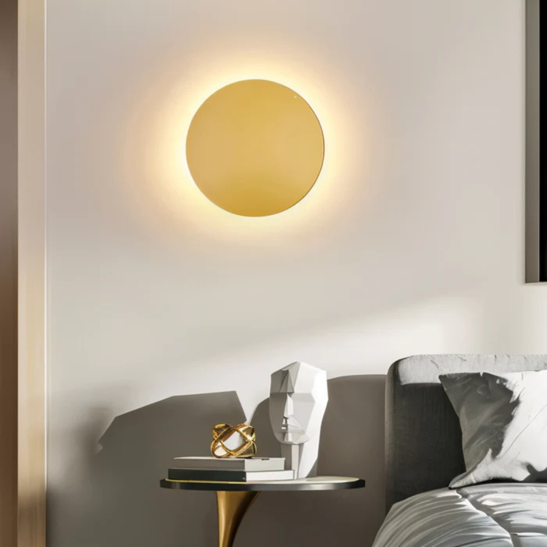 Round LED Wall Lamp – Black, Gold and White, Modern Lighting for Living Room or Bedroom