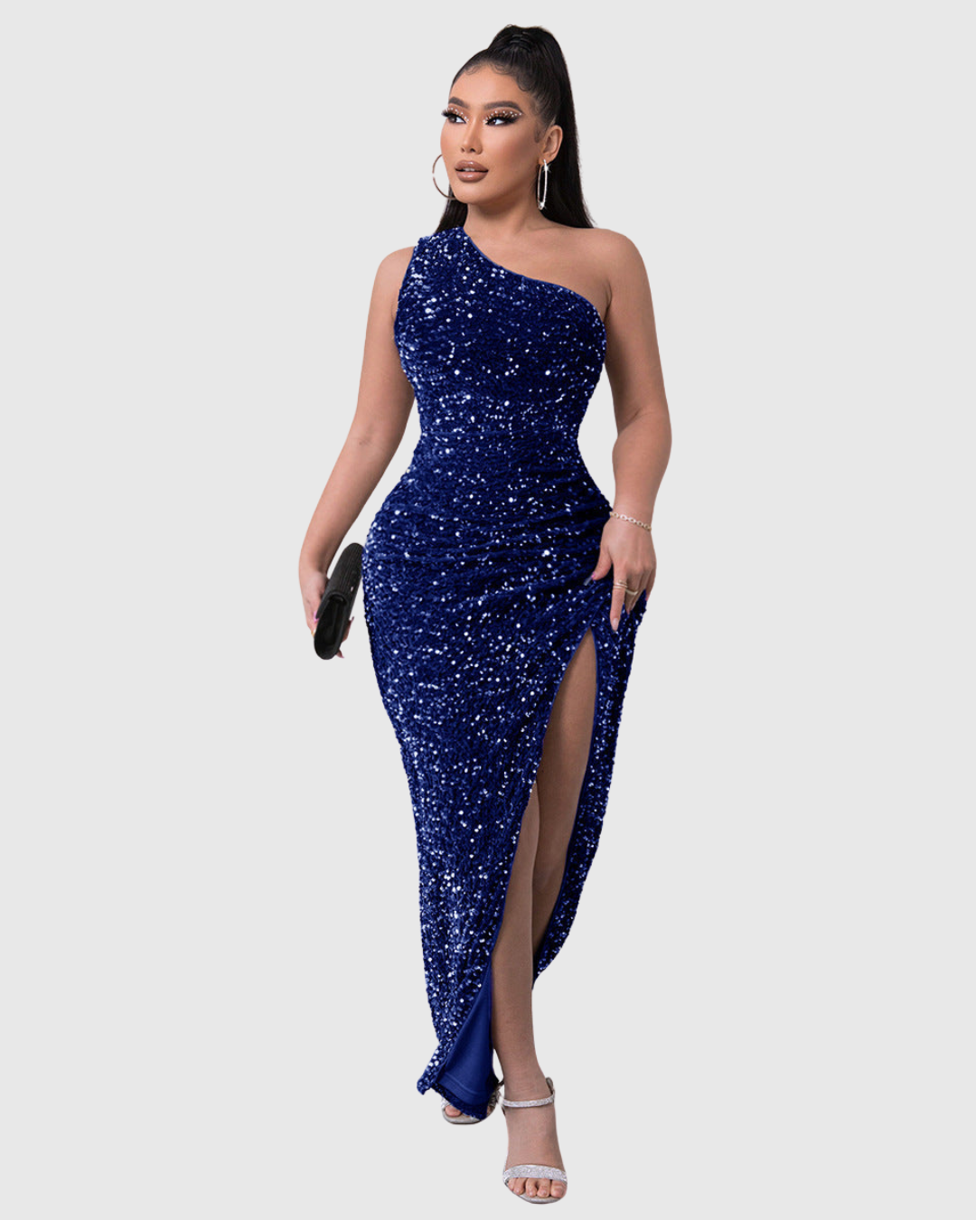Dame Aftenkjole med Pailletter og One-Shoulder Design