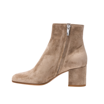 Dames Blokhak Enkellaarsjes – Beige Suède, Handgemaakt, Herfst/Winter