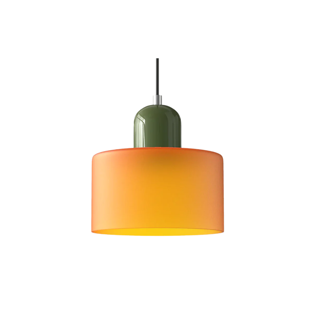 Retro Pendant Light – Dark Green and Orange Glass for a Dining Table or Reading Nook with Adjustable Hanging Length