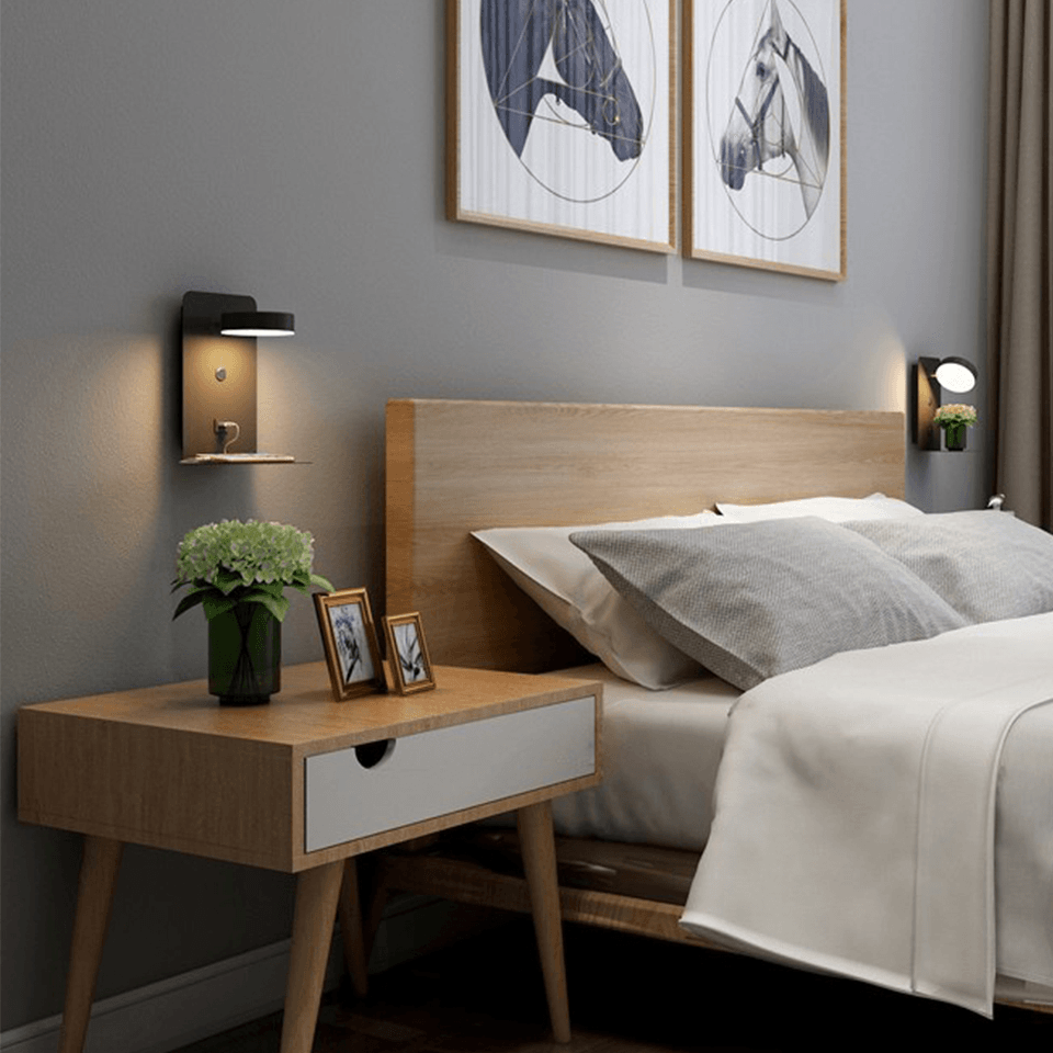 Multifunctional Lamp – Black, Modern Design with Charging Station and Shelf for the Living Room or Bedroom