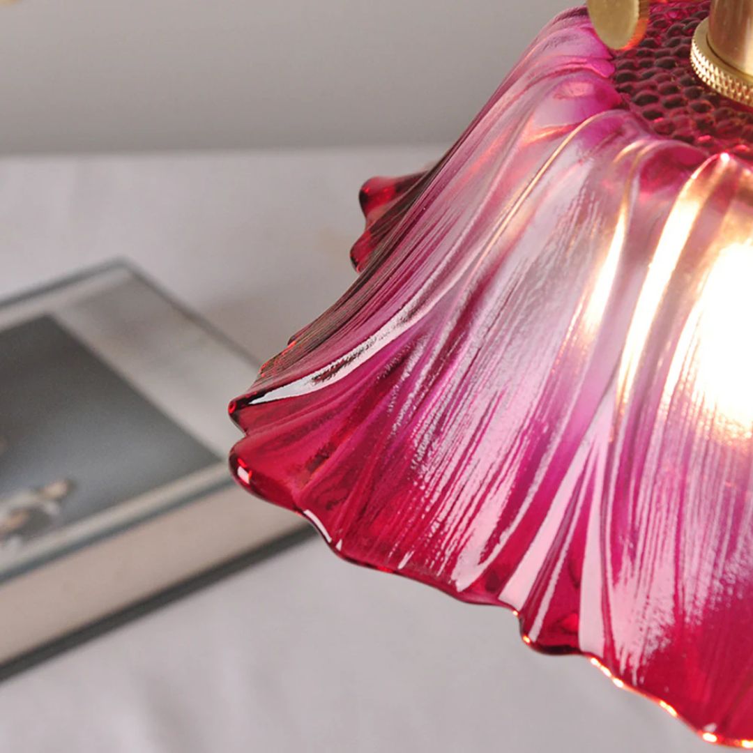 Ceiling Lamp – Deep Red Glass, Flower Shape for Dining Table or Living Room Decoration