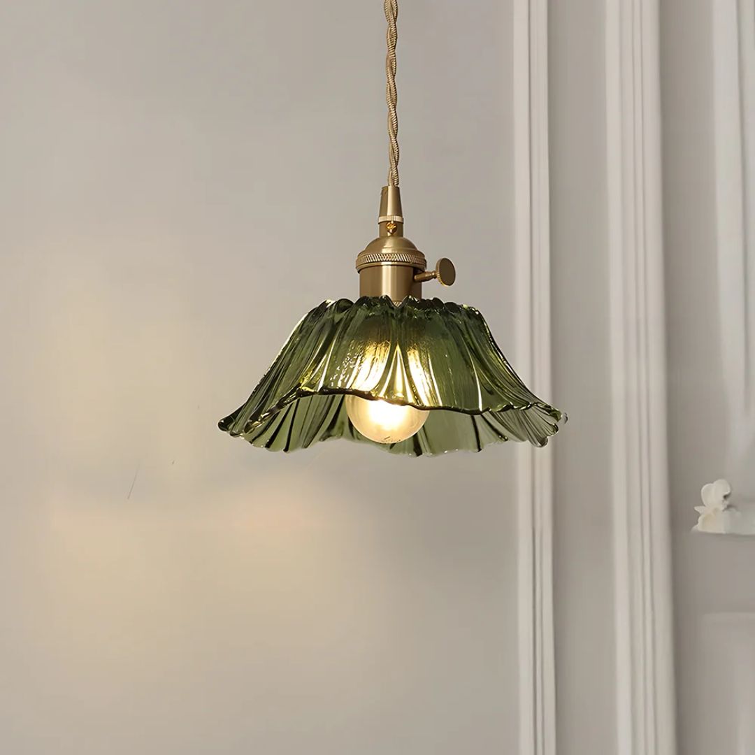 Ceiling Lamp – Deep Red Glass, Flower Shape for Dining Table or Living Room Decoration