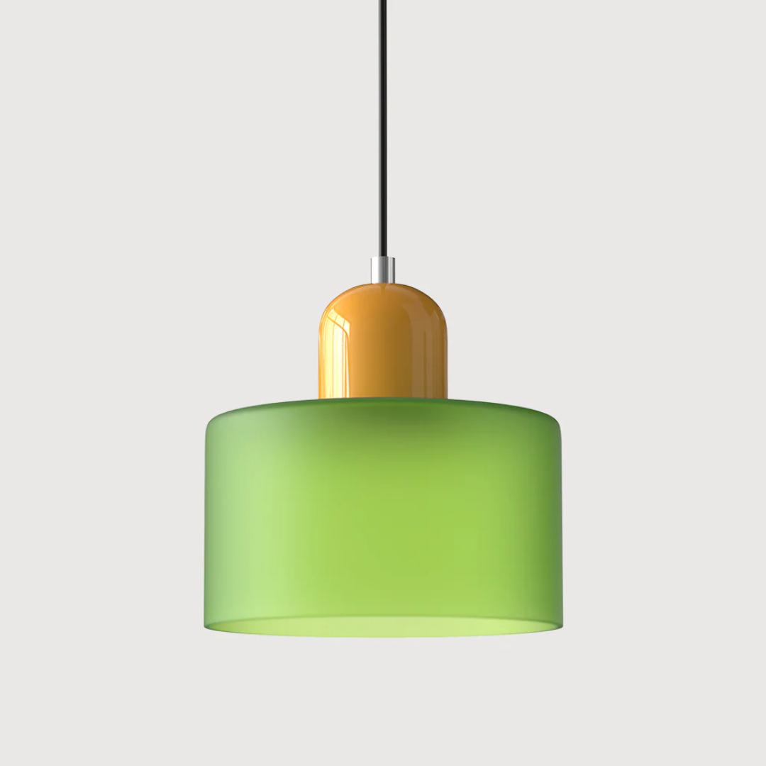 Retro Pendant Light – Dark Green and Orange Glass for a Dining Table or Reading Nook with Adjustable Hanging Length