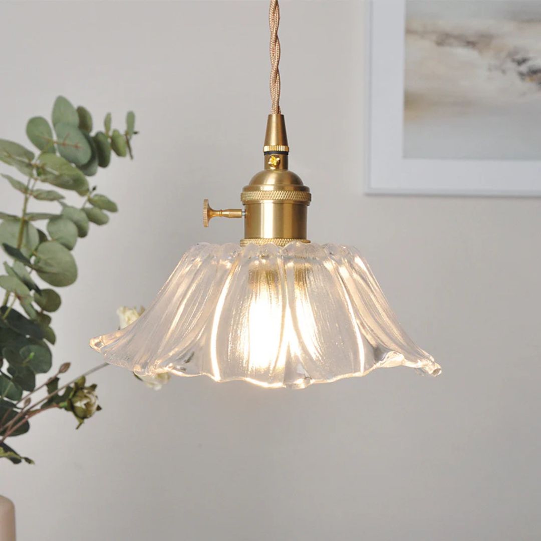 Ceiling Lamp – Deep Red Glass, Flower Shape for Dining Table or Living Room Decoration