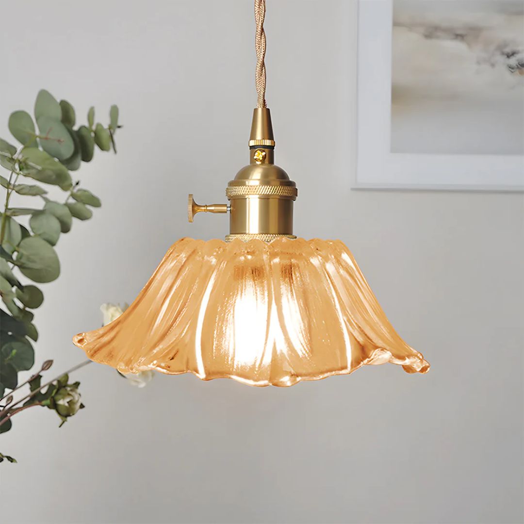 Ceiling Lamp – Deep Red Glass, Flower Shape for Dining Table or Living Room Decoration