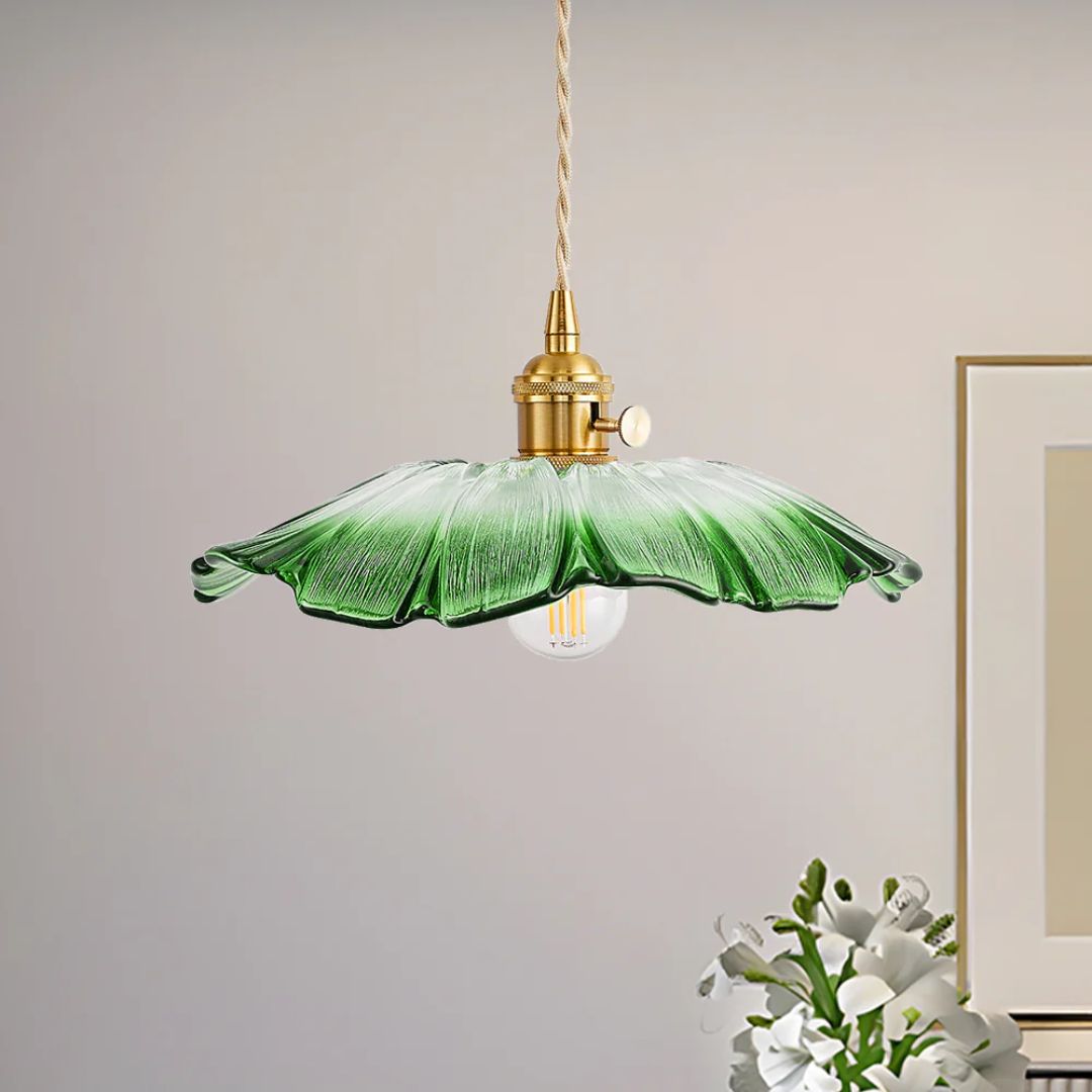 Ceiling Lamp – Deep Red Glass, Flower Shape for Dining Table or Living Room Decoration