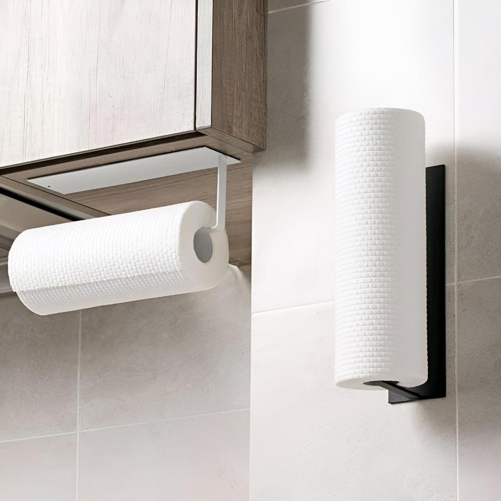 Adhesive Paper Towel Holder – Black, Minimalist Design for Kitchen or Bathroom