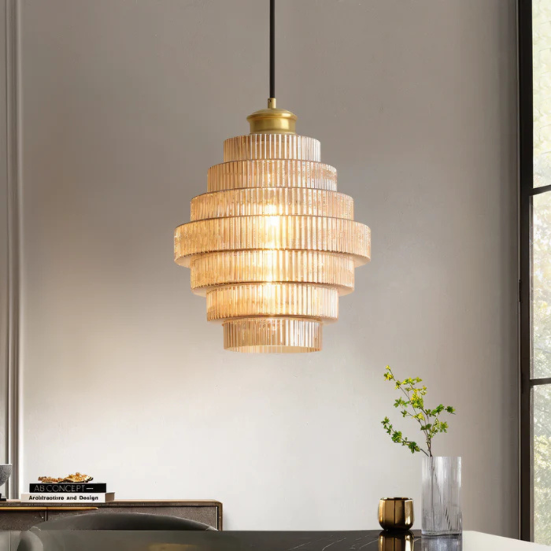 Retro Pendant Lamp – Glass and Brass, Modern Design for Living Room or Dining Room