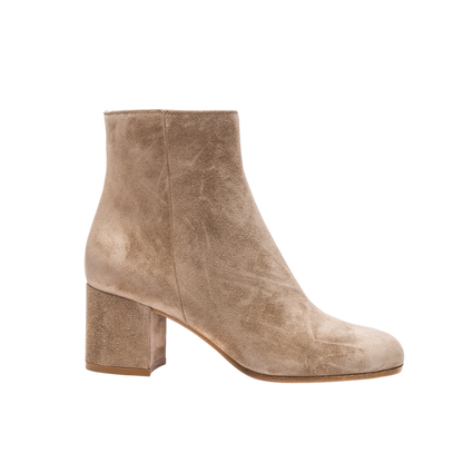 Dames Blokhak Enkellaarsjes – Beige Suède, Handgemaakt, Herfst/Winter