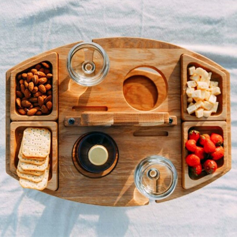 Picnicbord i Træ – Kompakt Vinbakke til Have, Altan og Udendørs Brug