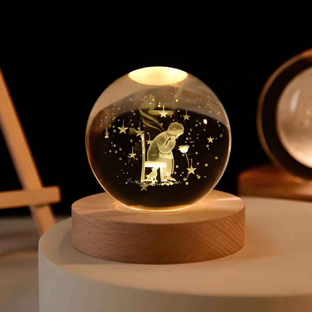 Luminous Crystal Bal – Glas, Varm Hvid Belysning til Soveværelse eller Stue Dekoration