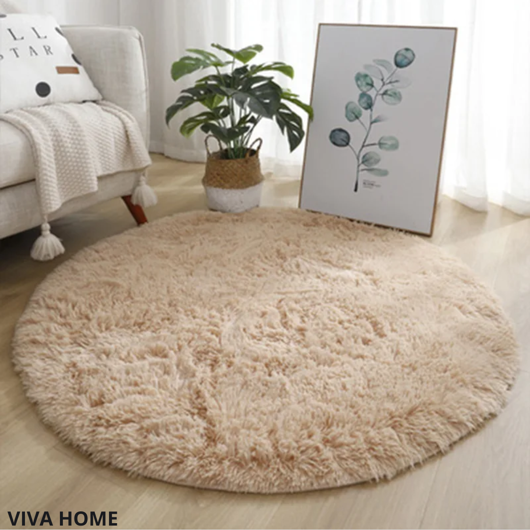 Round Plush Floor Rug – Soft and Fluffy, Modern Design for Living Room or Bedroom