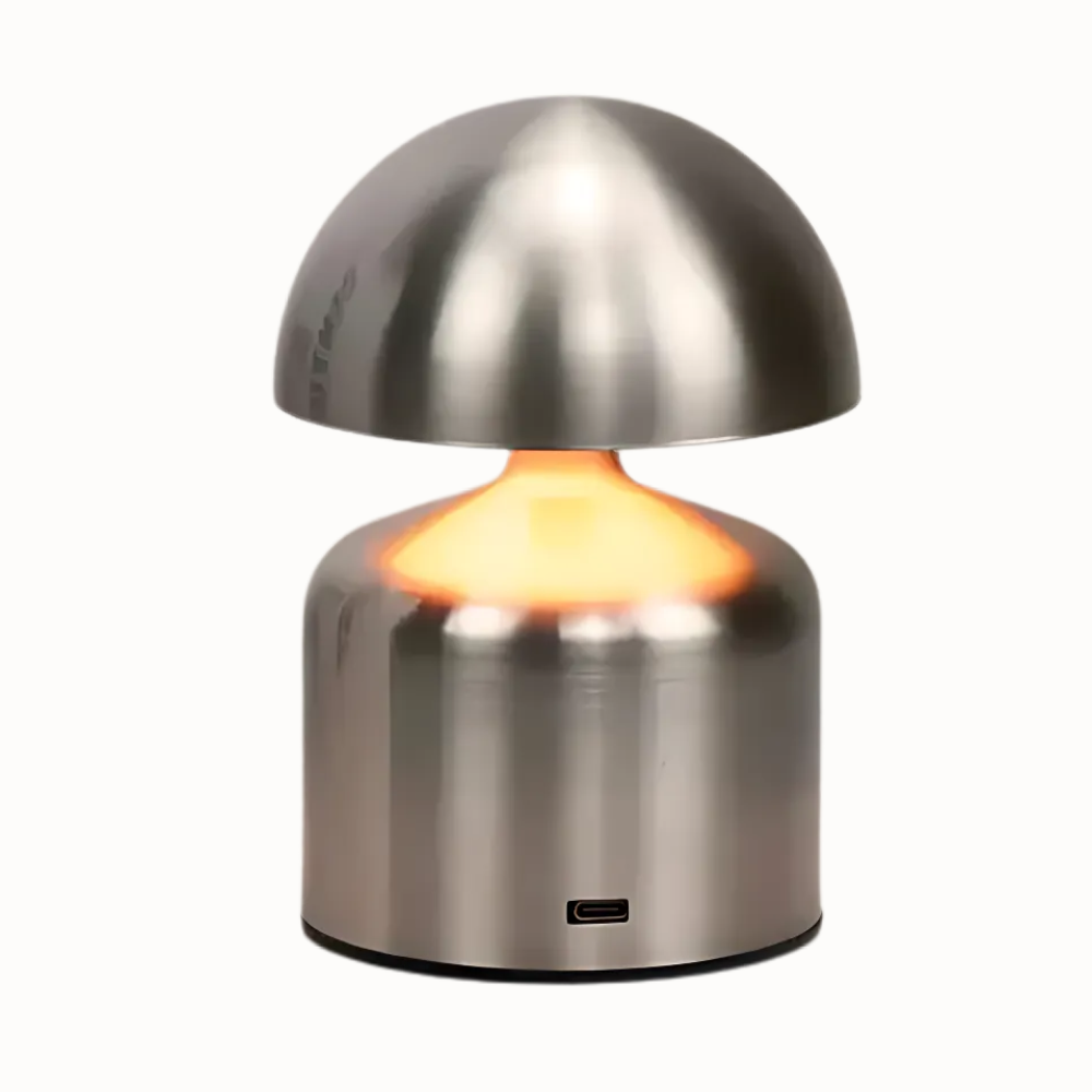Rechargeable Table Lamp – Retro Mushroom Shape, Metal Finish for Bedroom or Living Room